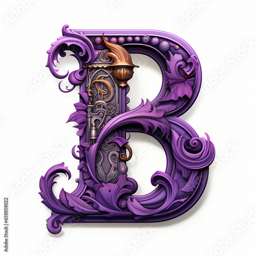 letter B logo with purple plant decoration