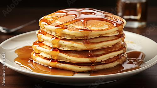 A stack of fluffy pancakes with a pat of melting UHD wallpaper Stock Photographic Image