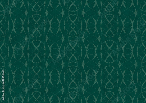 Wallpaper Mural Hand-drawn unique abstract symmetrical seamless ornament. Bright semi transparent green on a deep cold green background. Paper texture. Digital artwork, A4. (pattern: p10-3c) Torontodigital.ca