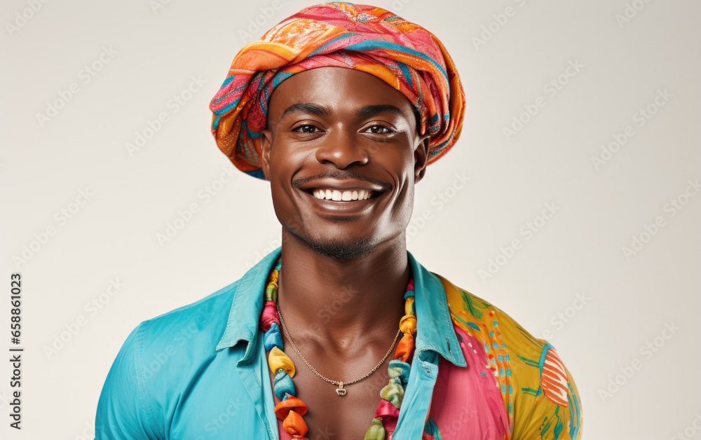 happy handsome fashion African American man smiling and wearing color cloth, solid light color background happy handsome fashion African American man smiling and wearing color cloth, solid light color background