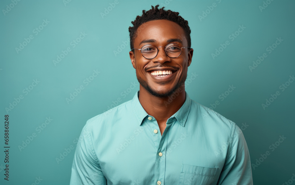 happy handsome fashion African American man smiling and wearing color cloth, solid light color background happy handsome fashion African American man smiling and wearing color cloth, solid light color background
