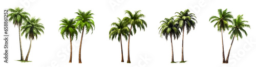 Set of Coconut palm tree isolated on white and transparent background, ai generate