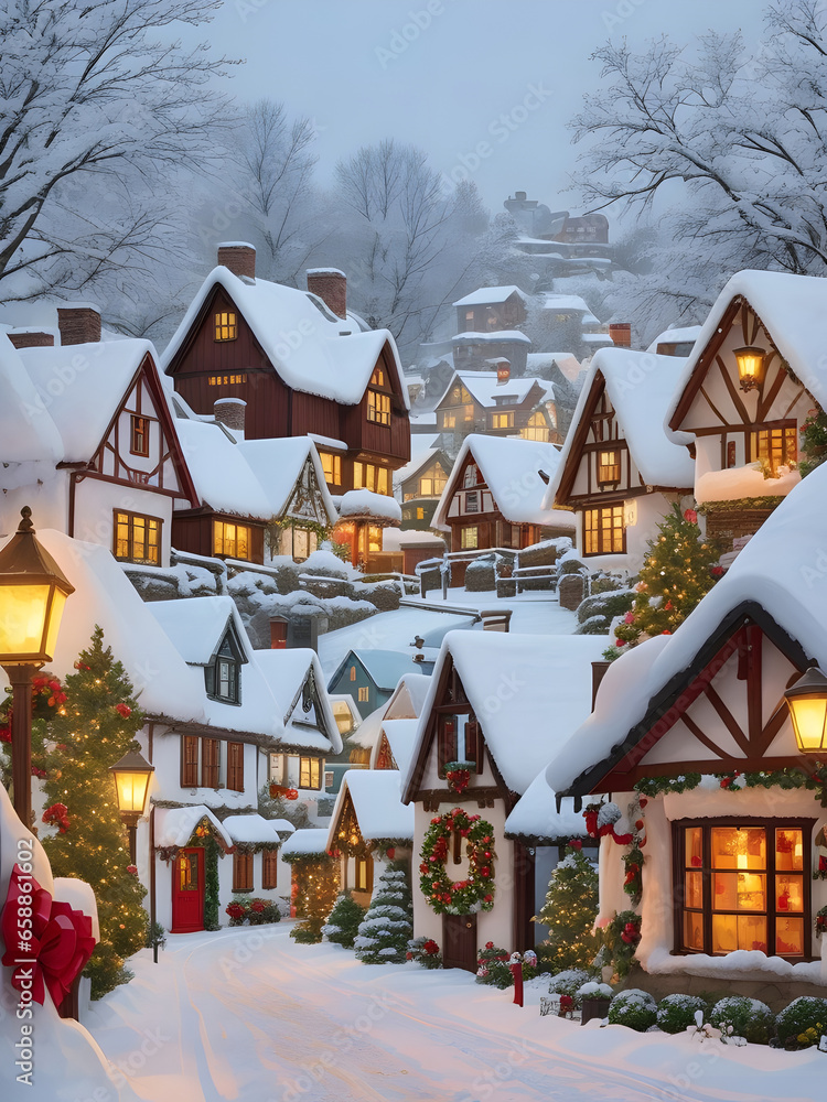 Winter landscape with houses Winter landscape with houses