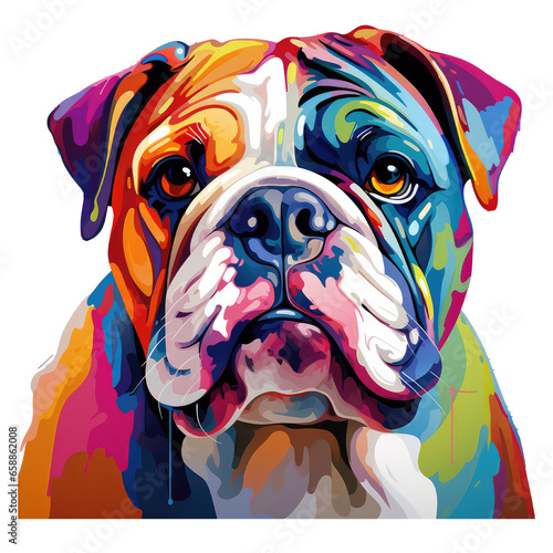 colourful english bulldog pop art isolated on transparent background . Generative AI
