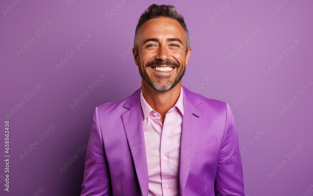 happy handsome fashion businessman smiling and wearing color suit, solid light color background happy handsome fashion businessman smiling and wearing color suit, solid light color background