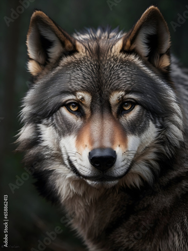 A Close-Up of a Majestic Wolf's Face, Perfect for Conveying the Essence of Wildlife Beauty and Strength