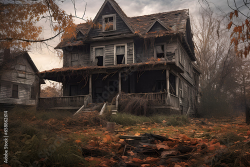 Haunted house old worn down abandoned home creepy generative ai 
