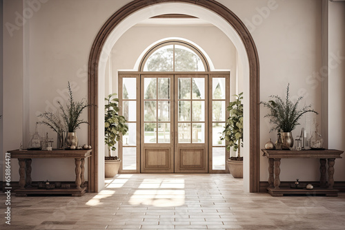 Mediterranean luxury villa entrance hall.  Generative AI © Luis