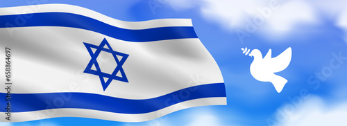 israel flag on sky background dove silhouette peace symbol vector illustration