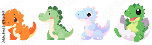 Cute Baby dinosaur clipart isolated on Transparent Background. 