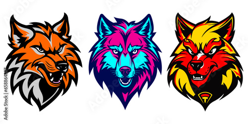 Set Wolf head mascots 