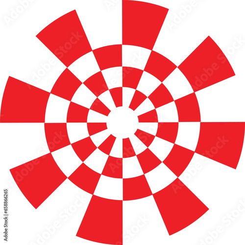 abstract red sunburst radial circle pattern.