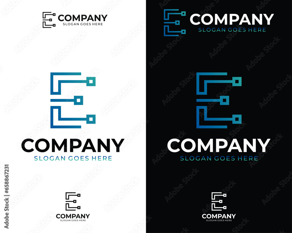 Obraz premium letter E electrical logo with lines