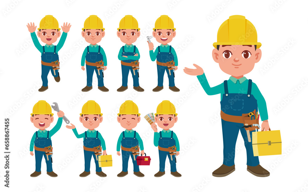 Set of worker with different poses Set of worker with different poses