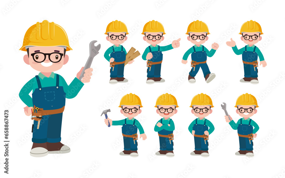Set of worker with different poses Set of worker with different poses