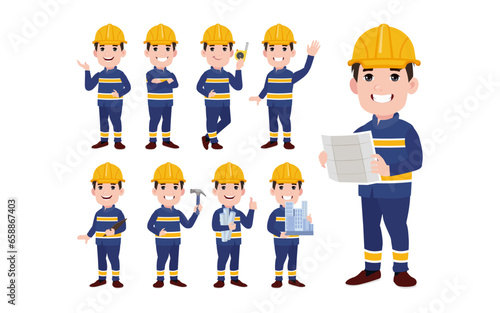 Set of worker with different poses