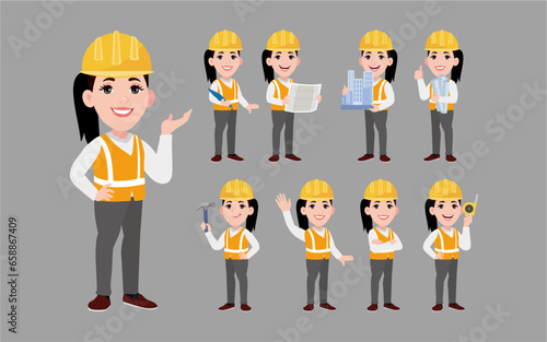 Set of worker with different poses