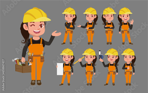 Set of worker with different poses
