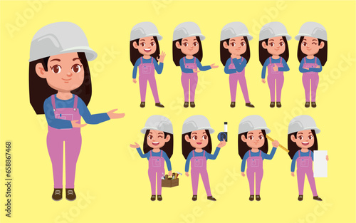 Set of worker with different poses