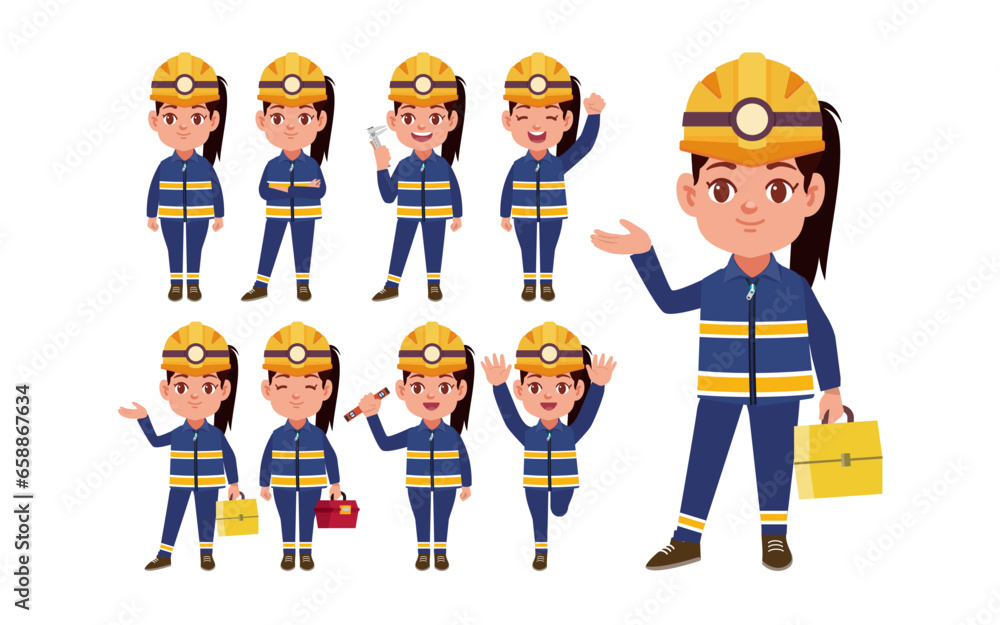 Set of worker with different poses Set of worker with different poses