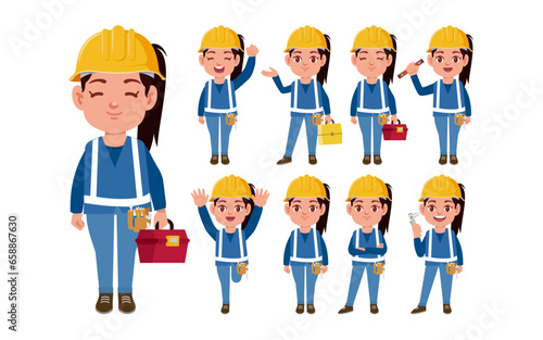 Set of worker with different poses