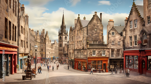 the Royal Mile in Edinburgh with traditional shops and pubs photo