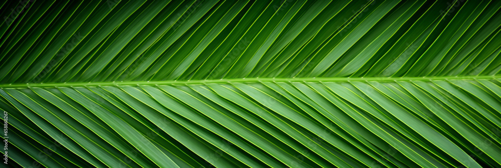 Fototapeta premium GREEN PALM LEAF, CLOSE-UP, MACRO, ABSTRACT BACKGROUND, HORIZONTAL IMAGE, legal AI