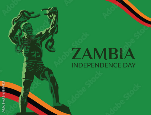 VECTORS. Editable banner for Zambia Independence Day (October 24), Heroes Day and patriotic events. Freedom Statue, monument