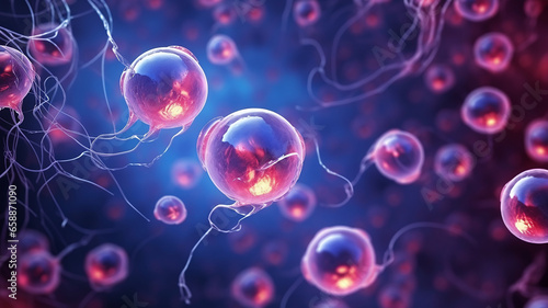 3D rendering of Human cell or Embryonic stem cell microscope background.