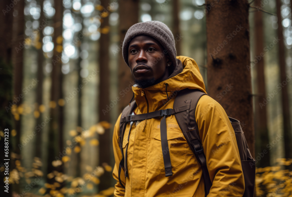Hiker in the middle of the forest Hiker in the middle of the forest