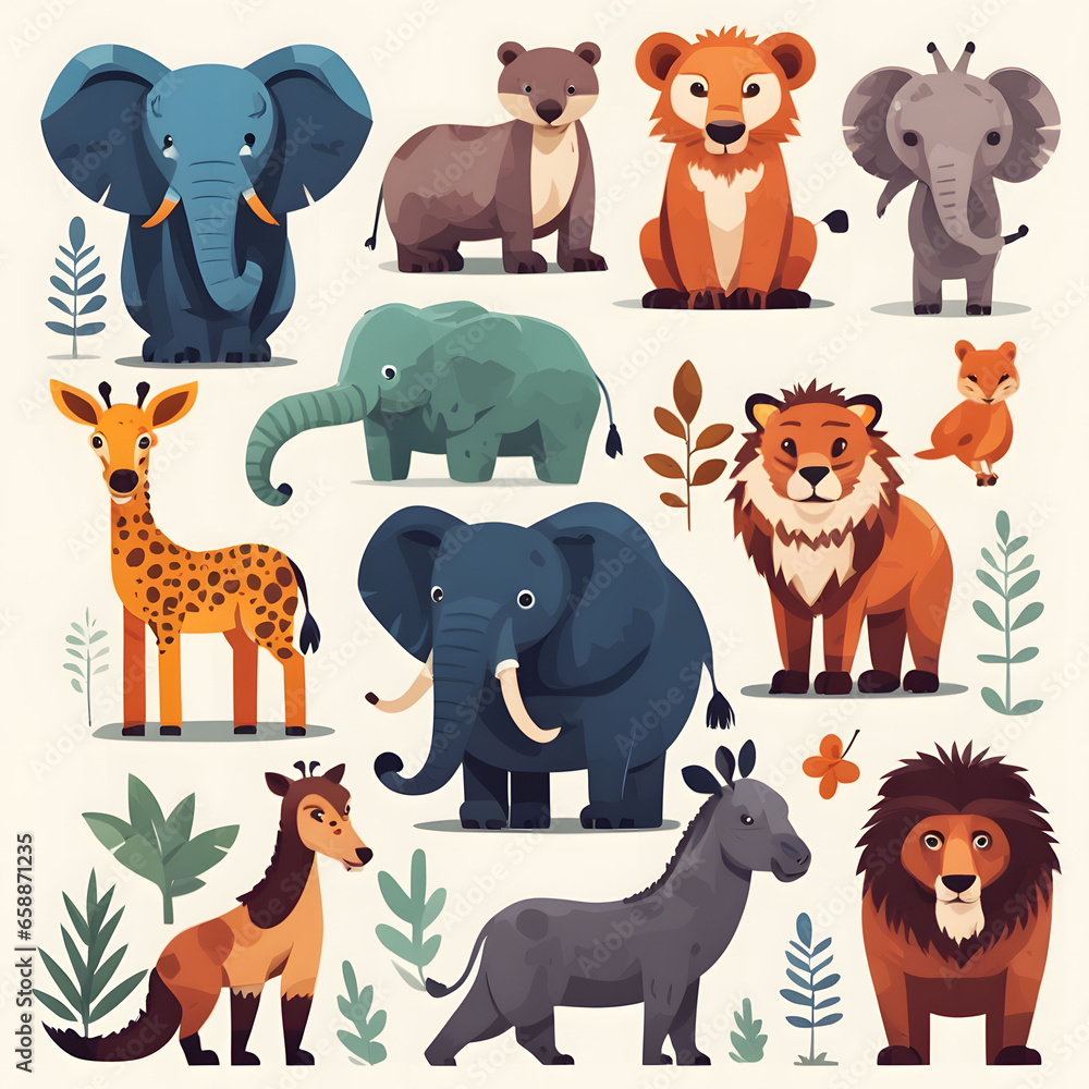 Fototapeta premium wild animals 2d vector art