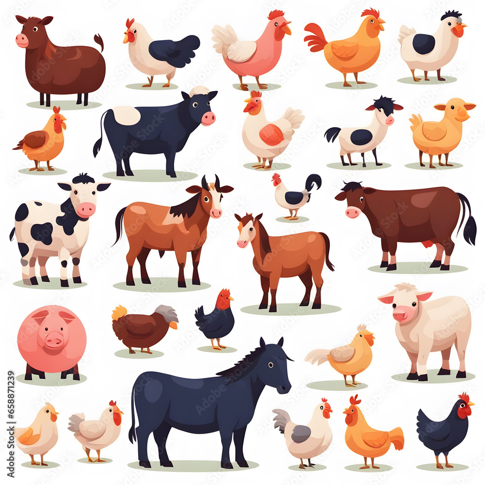 Obraz premium Farm animals 2d vector art