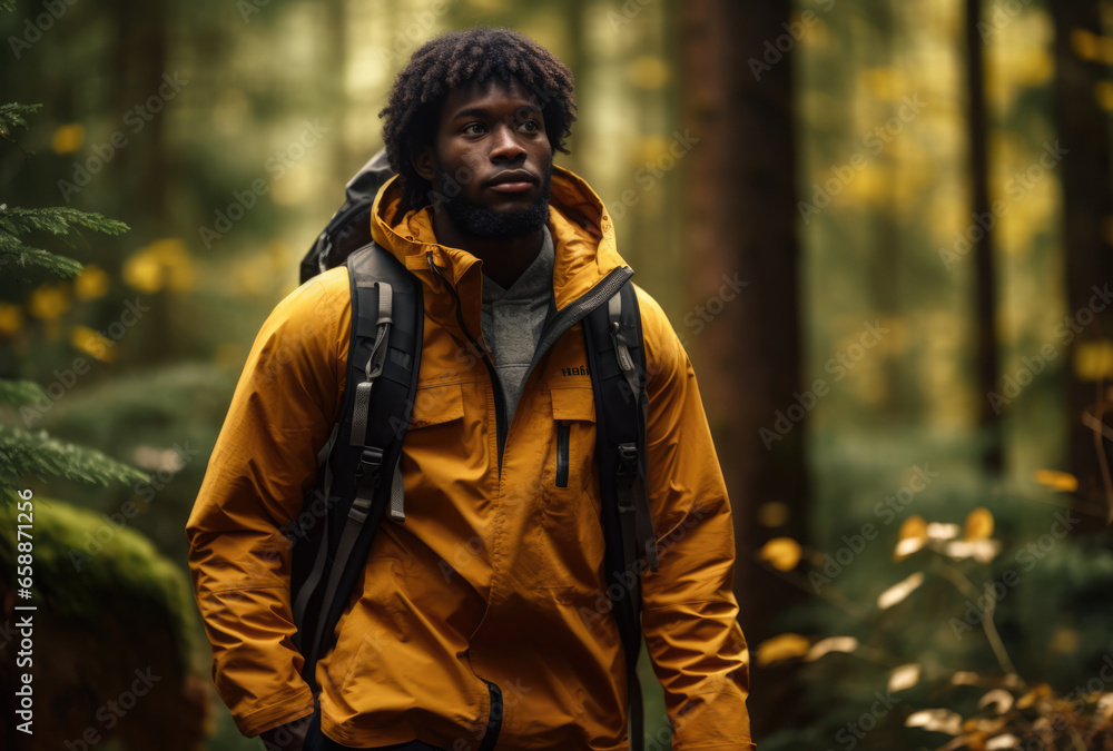 Hiker in the middle of the forest