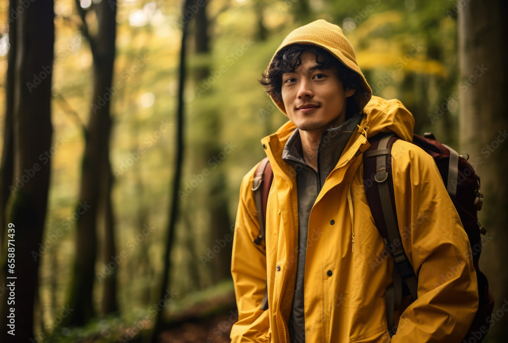 Hiker in the middle of the forest.