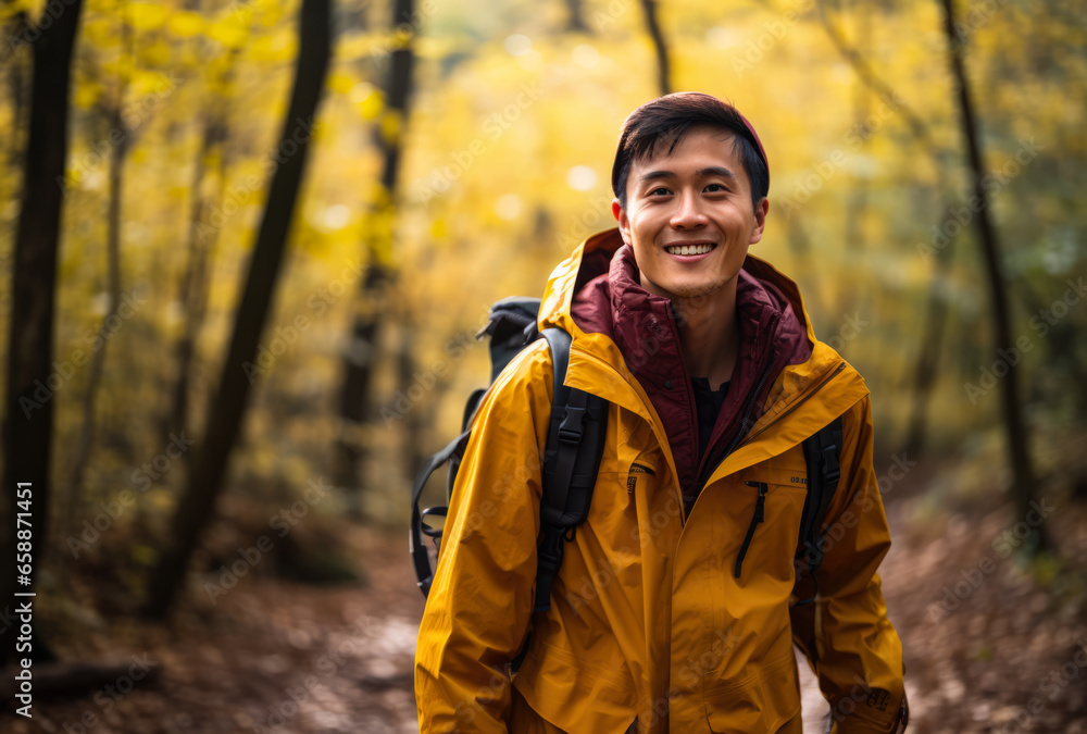 Hiker in the middle of the forest. Hiker in the middle of the forest.