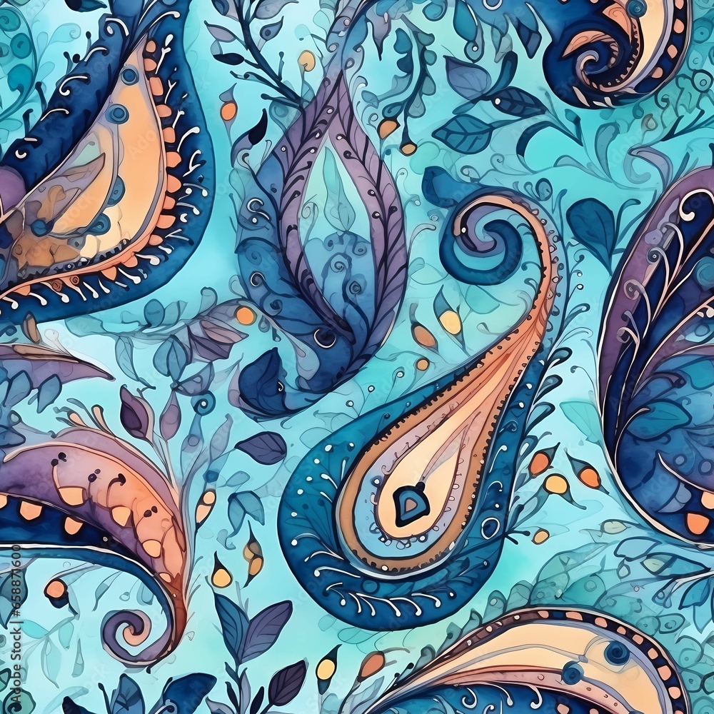 Paisleys seamless pattern, noble and peaceful feel -generative ai Paisleys seamless pattern, noble and peaceful feel -generative ai