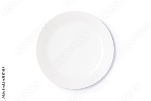Empty white plate isolated on white background