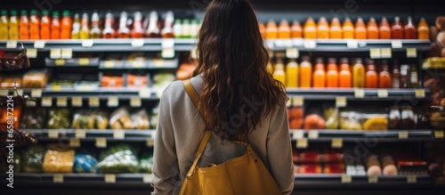 Female shopper at grocery store With copyspace for text