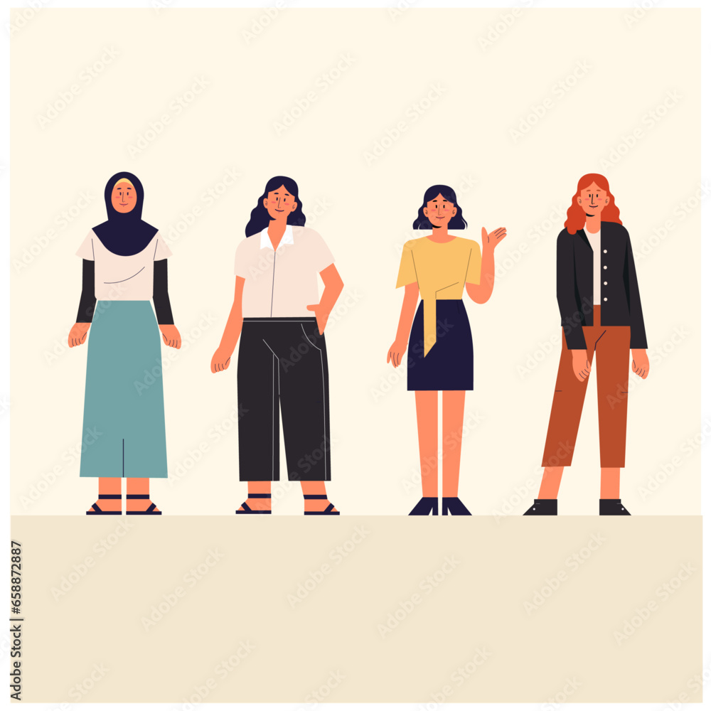 woman different races with various actions and poses woman different races with various actions and poses