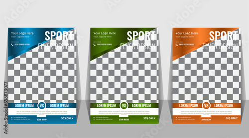 Design of flyers with green shapes for sports event, Modern flyer design with vector element and abstract shape. 