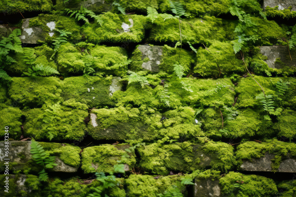 lush green moss covering an old stone wall