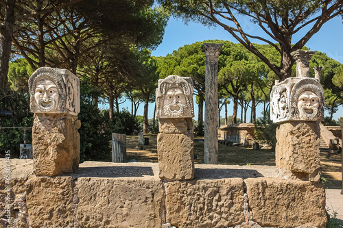 Roman theatrical masks in Ostia Antica Port photo