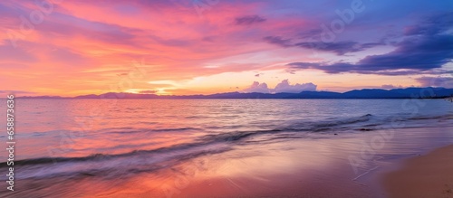 Fototapeta Naklejka Na Ścianę i Meble -  Gorgeous sunrise and serene sunset on Koh Samui island in Thailand with stunning colors reflecting on the sea and sky With copyspace for text