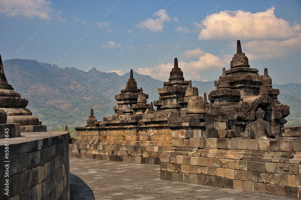 Detail of Borobudur Buddhist temple in Indonesia