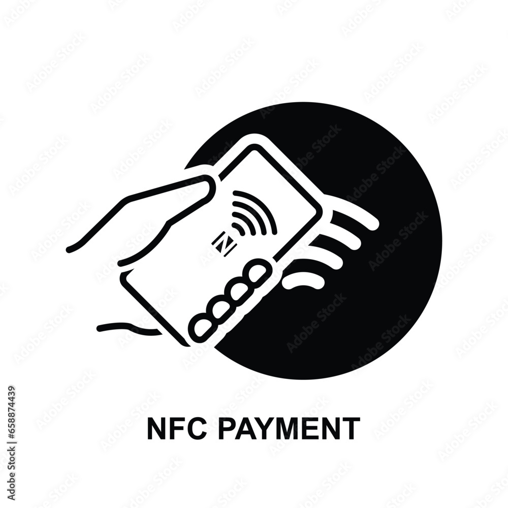 Obraz premium Contactless nfc wireless pay. NFC payment whit mobile phone isolated on background vector illustration.