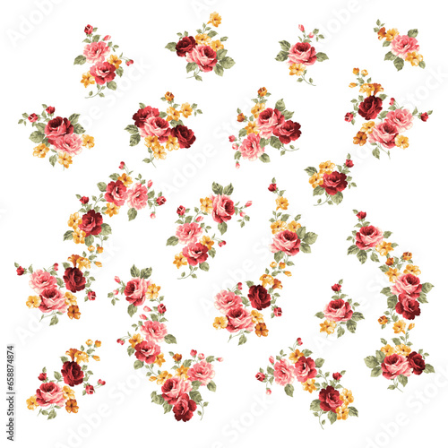 Wallpaper Mural A collection of rose flower materials created with an old-fashioned image, Torontodigital.ca