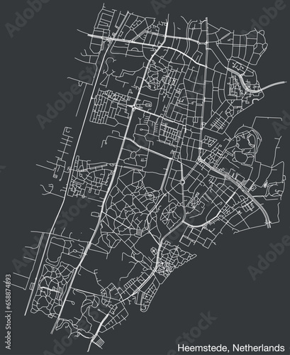 Detailed hand-drawn navigational urban street roads map of the Dutch city of HEEMSTEDE, NETHERLANDS with solid road lines and name tag on vintage background