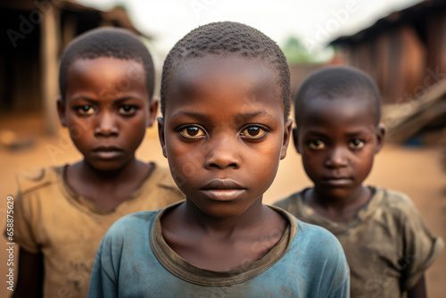Portrait of african boys looking at camera. Poverty in Africa concept