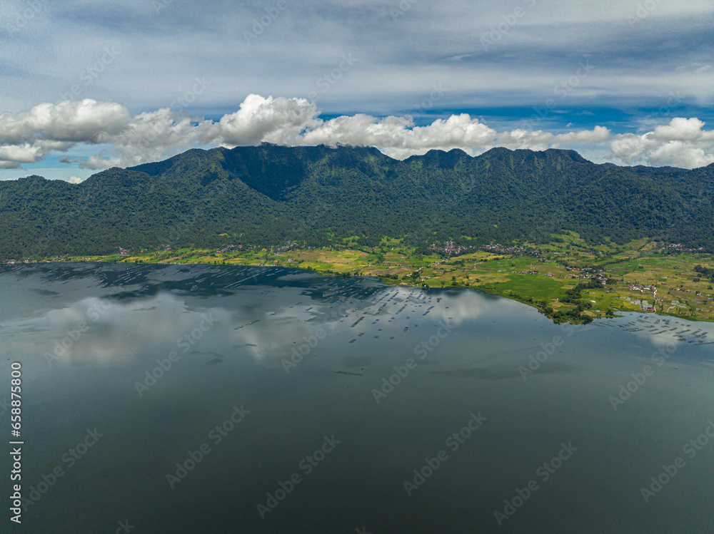 Aerial view of Lake Maninjau is a large crater lake in west Sumatra, Indonesia.