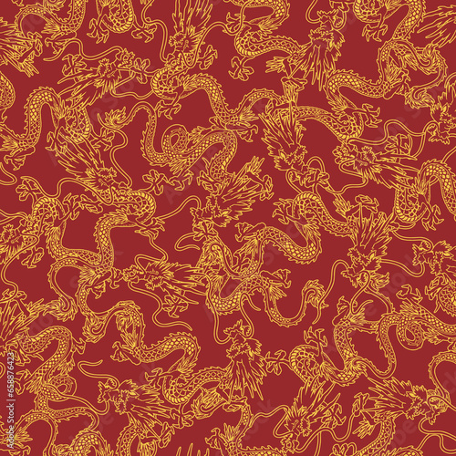 Seamless pattern with classic Japanese dragons,